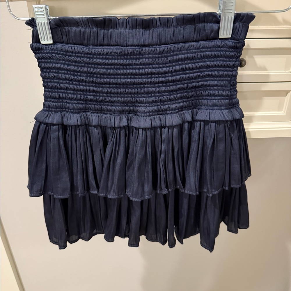 The Reset Navy Blue Mini Smocked and Tiered Skirt